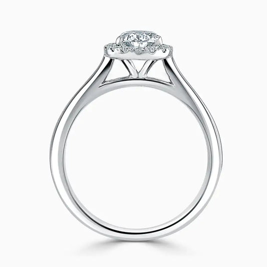 Hafeez Jewellery London Sandalwood platinum pear diamond halo engagement ring - front view
