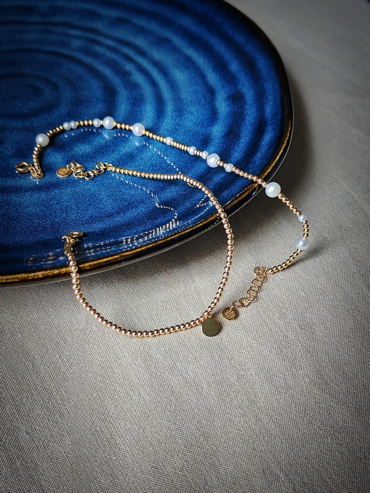 Hafeez Jewellery London 18k Yellow Gold Shams and Lulua Beaded Bracelets with Pearls