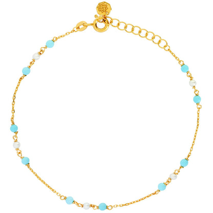 Hafeez Jewellery London 18k Yellow Gold Turquoise and Pearl Bahr Bracelet 
