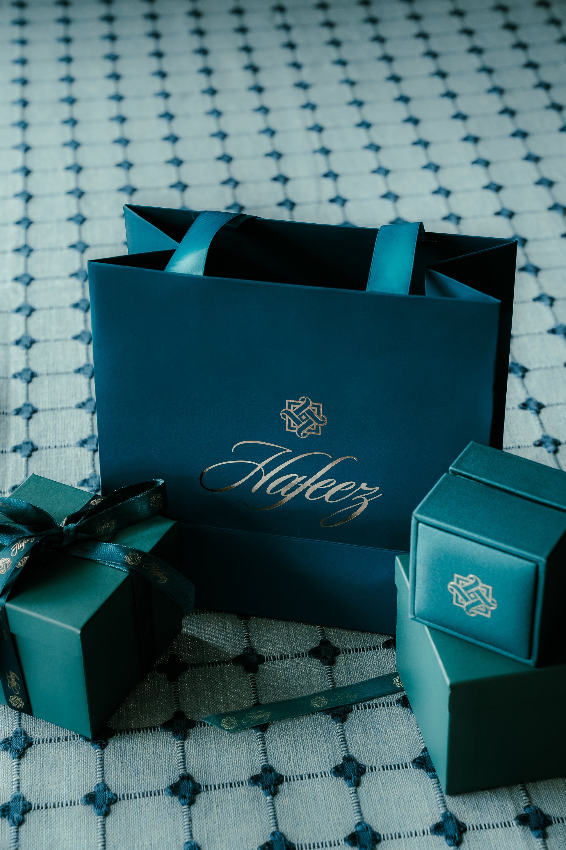 Hafeez Jewellery London Teal Blue Packaging Box and Bag