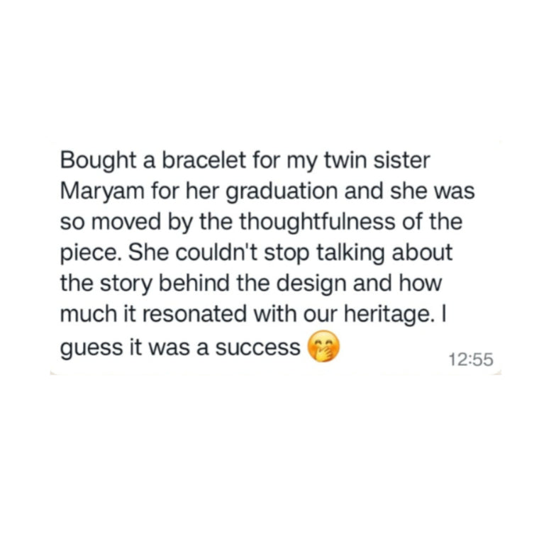 Text message about a bracelet for a twin sister on a white background