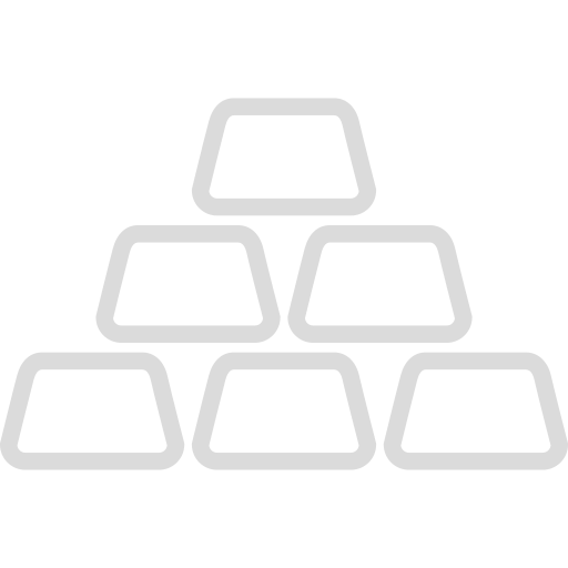 Set of six gold bars stacked on a white background