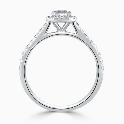 Hafeez Jewellery London Myrrh platinum emerald diamond halo engagement ring - front view