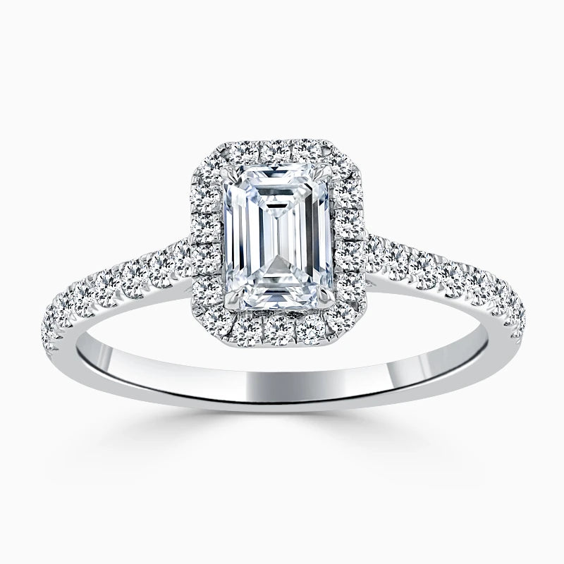 Hafeez Jewellery London Myrrh emerald diamond halo engagement ring - top view