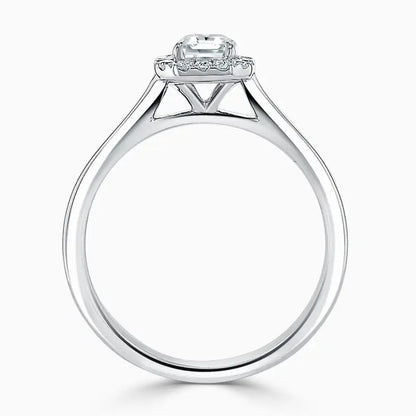 Hafeez Jewellery London Sandalwood platinum emerald diamond halo engagement ring - front view