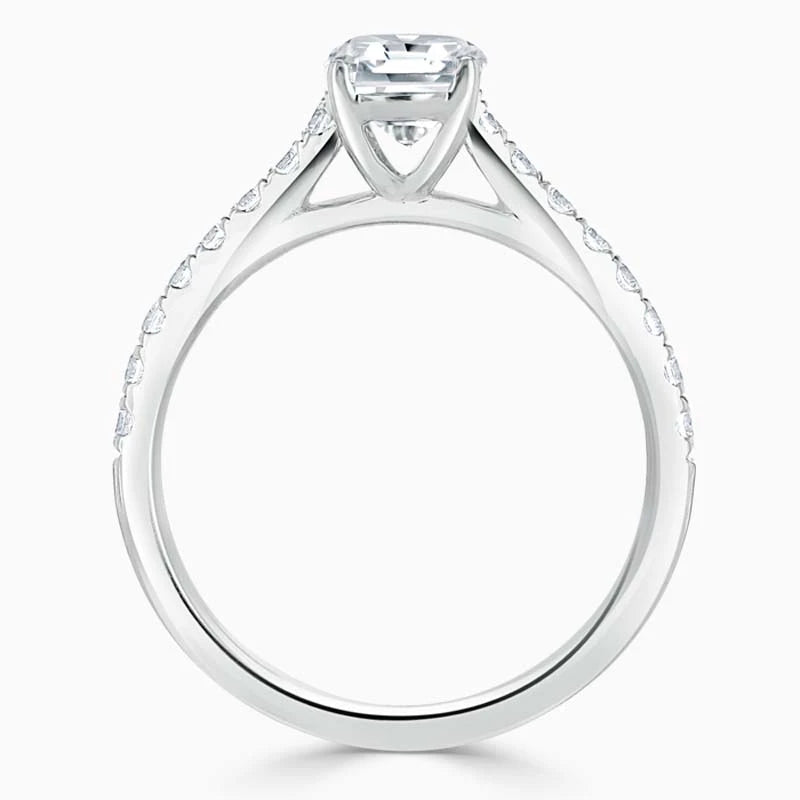 Hafeez Jewellery London Amber 18k whitegold emerald diamond side stone engagement ring - front view