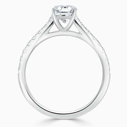 Hafeez Jewellery London Amber 18k whitegold emerald diamond side stone engagement ring - front view