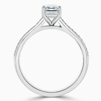 Hafeez Jewellery London Saffron 18k white gold emerald diamond side stone pave engagement ring - front view