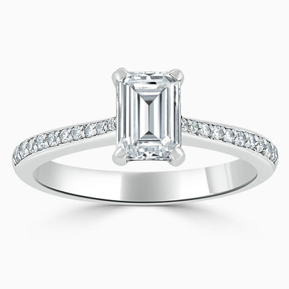 Hafeez Jewellery London Saffron 18k white gold emerald diamond side stone pave engagement ring - top view