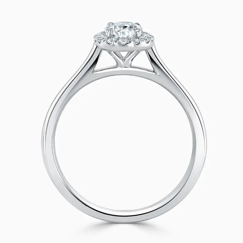 Hafeez Jewellery London Sandalwood platinum oval diamond halo engagement ring - front view