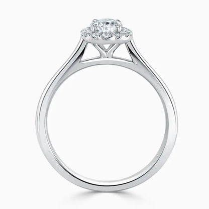 Hafeez Jewellery London Sandalwood platinum oval diamond halo engagement ring - front view