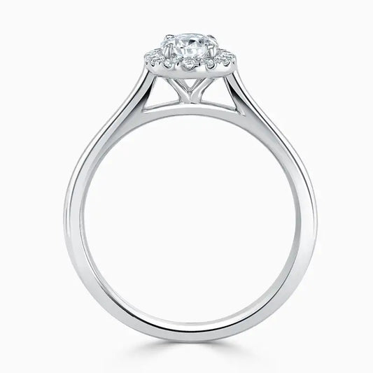 Hafeez Jewellery London Sandalwood platinum oval diamond halo engagement ring - front view