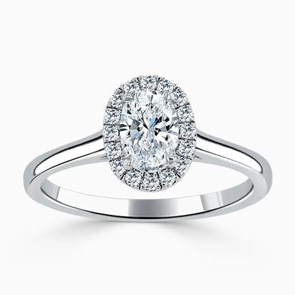 Hafeez Jewellery London Sandalwood platinum oval diamond halo engagement ring - top view