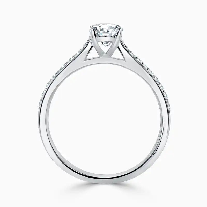 Hafeez Jewellery London Saffron 18k white gold oval diamond side stone pave engagement ring - front view