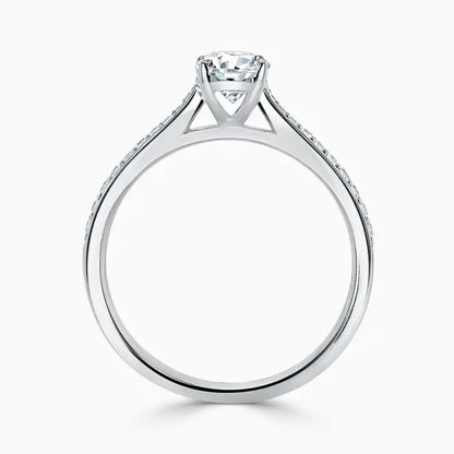 Hafeez Jewellery London Saffron 18k white gold oval diamond side stone pave engagement ring - front view