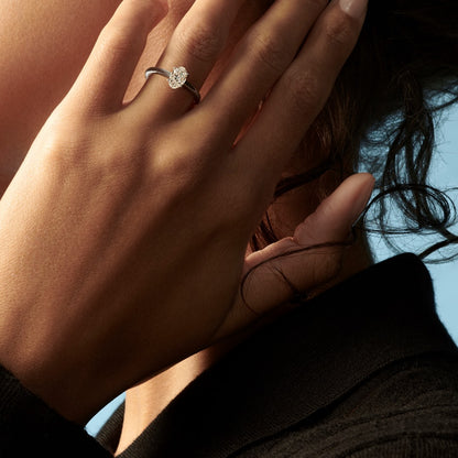 Hafeez Jewellery London Musk 18k white gold oval diamond solitaire engagement ring - on hand model