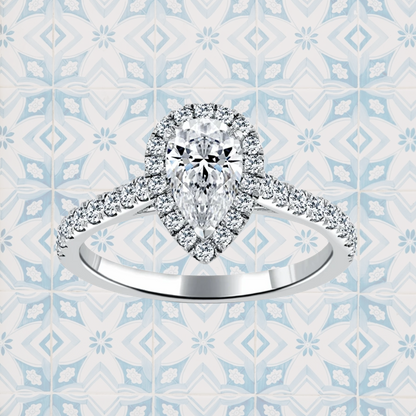 Hafeez Jewellery London Myrrh pear diamond halo engagement ring - pattern