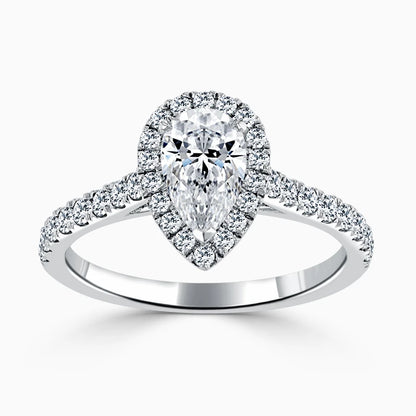 Hafeez Jewellery London Myrrh pear diamond halo engagement ring - top view
