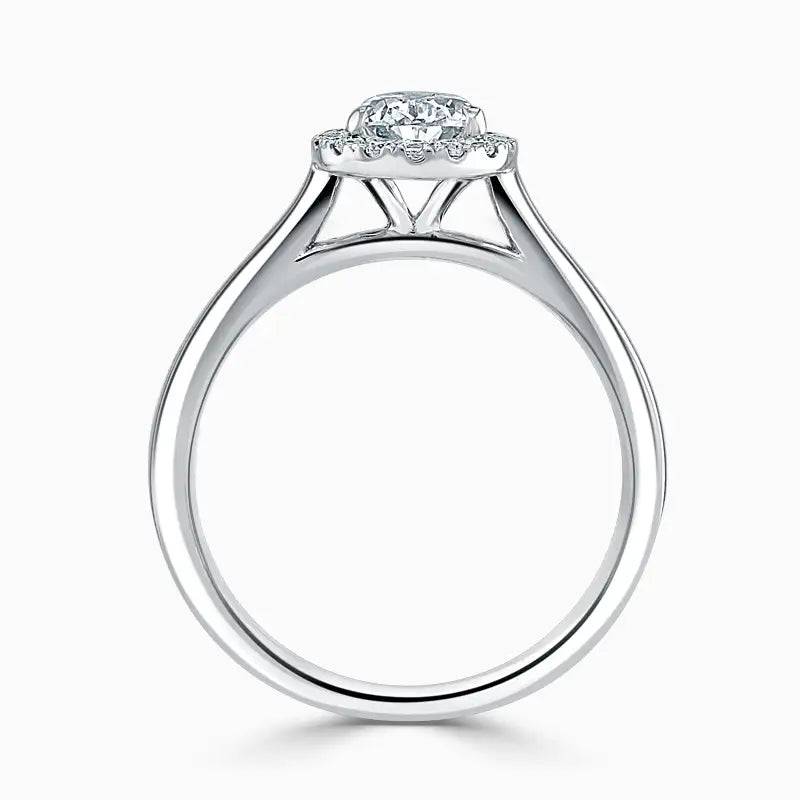 Hafeez Jewellery London Sandalwood platinum pear diamond halo engagement ring - front view