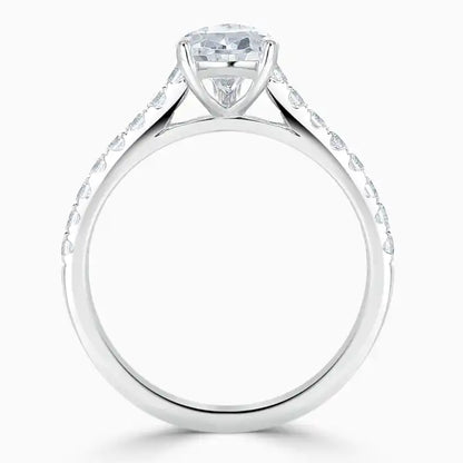 Hafeez Jewellery London Amber 18k white gold pear diamond side stone engagement ring - front view