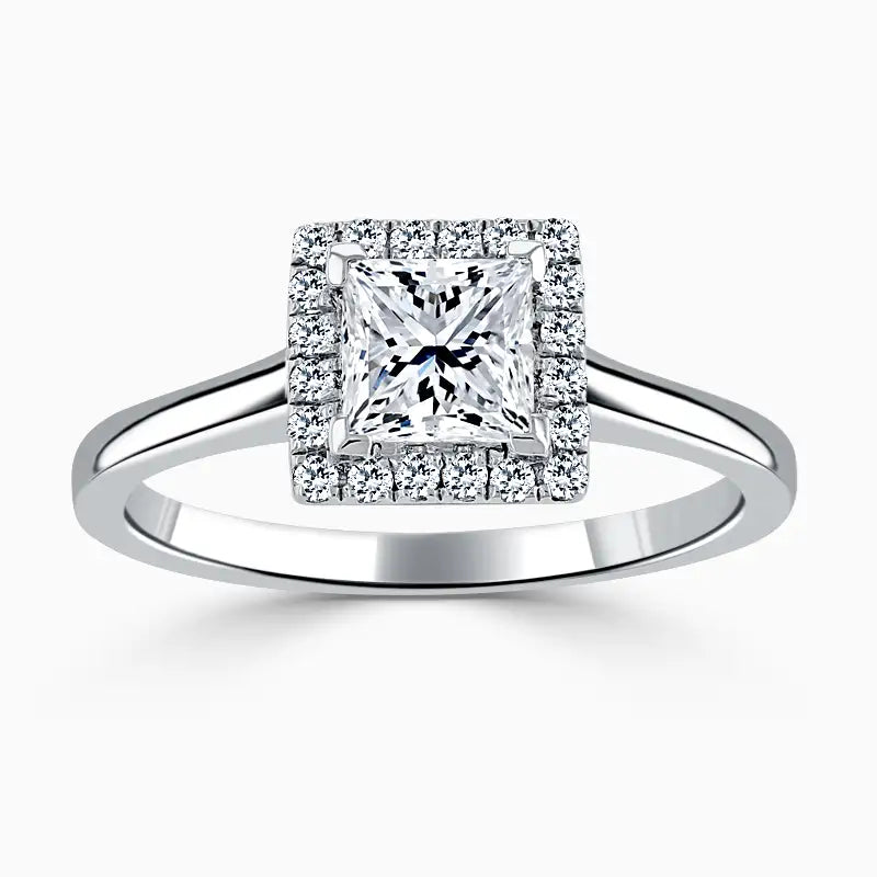 Hafeez Jewellery London Sandalwood platinum princess diamond halo engagement ring - top view