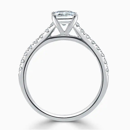 Hafeez Jewellery London Amber 18k white gold princess diamond side stone engagement ring - front view