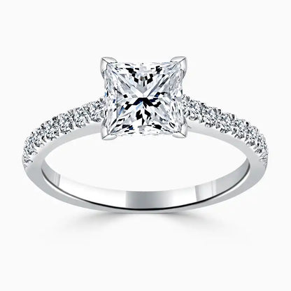 Hafeez Jewellery London Amber 18k white gold princess diamond side stone engagement ring - top view