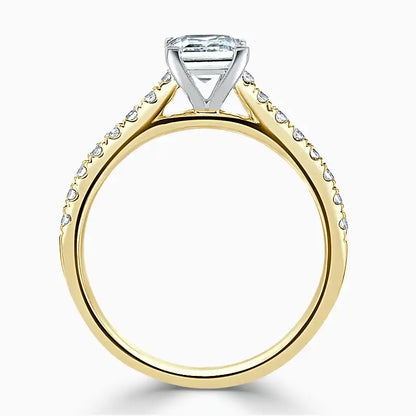 Hafeez Jewellery London Amber 18k yellow gold princess diamond side stone engagement ring - front view