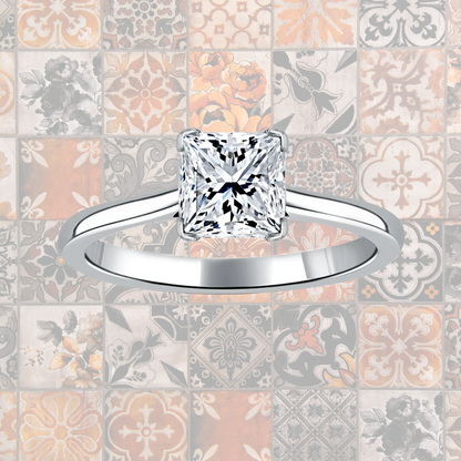 Hafeez Jewellery London Musk 18k white gold princess diamond solitaire engagement ring - pattern