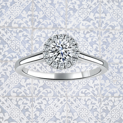 Hafeez Jewellery London Sandalwood platinum round diamond halo engagement ring - pattern