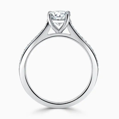 Hafeez Jewellery London Saffron 18k white gold round diamond side stone pave engagement ring - front view