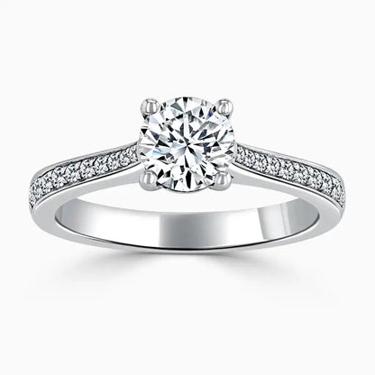 Hafeez Jewellery London Saffron 18k white gold round diamond side stone pave engagement ring - top view