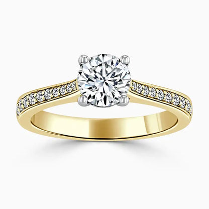 Hafeez Jewellery London Saffron 18k yellow gold round diamond side stone pave engagement ring - top view