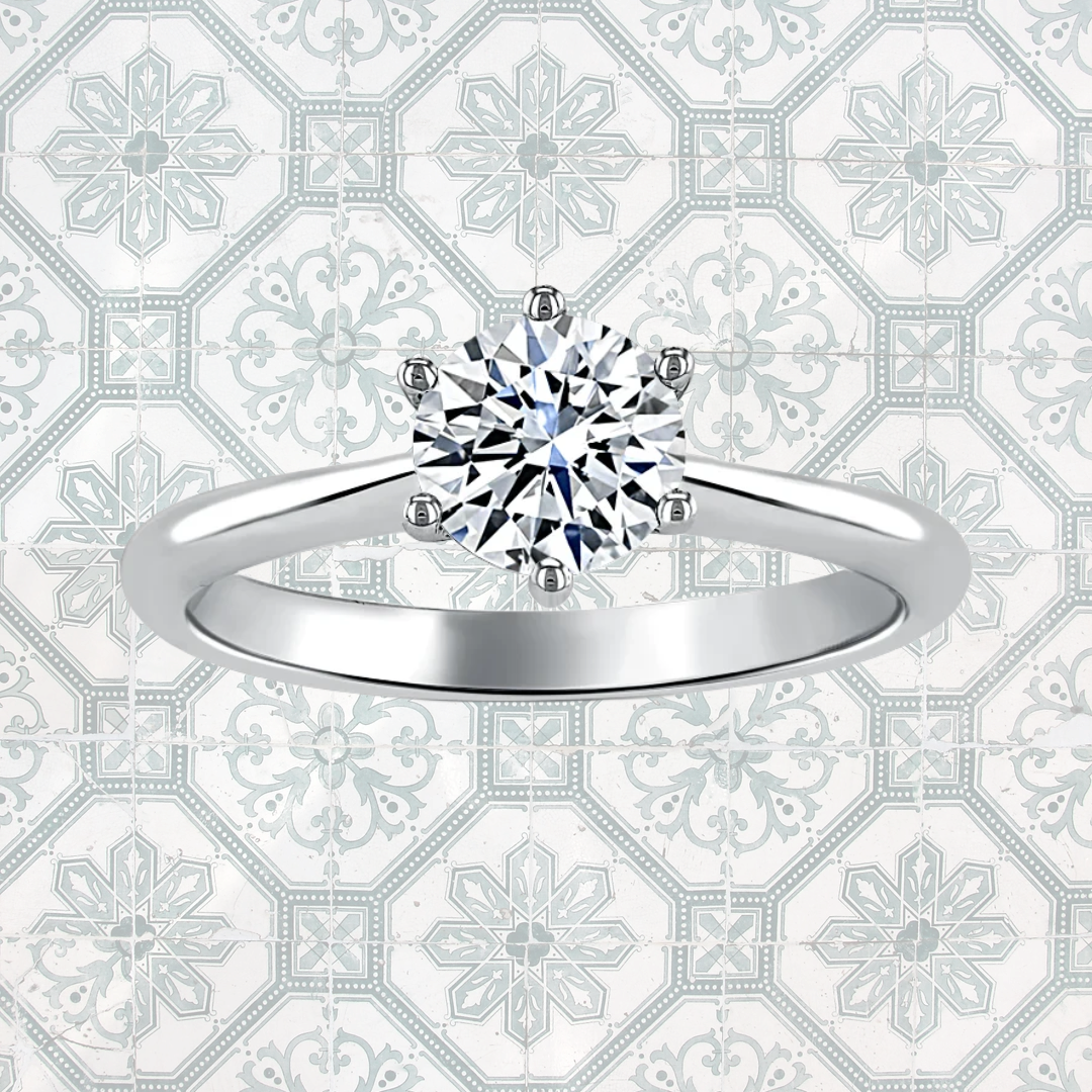 Hafeez Jewellery London Jasmine 18k white gold round diamond solitaire engagement ring - pattern