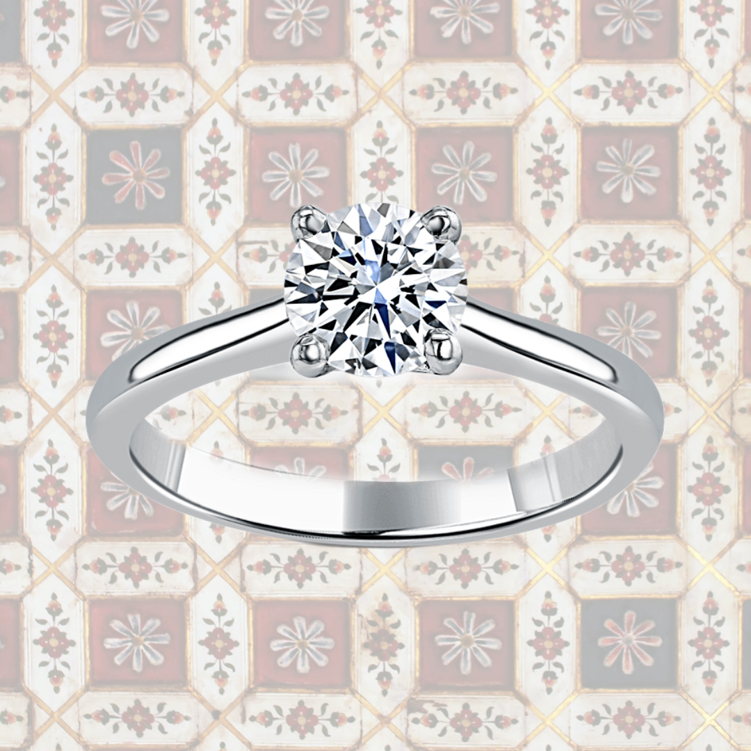 Hafeez Jewellery London Musk 18k white gold round diamond solitaire engagement ring - pattern