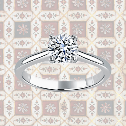 Hafeez Jewellery London Musk 18k white gold round diamond solitaire engagement ring - pattern