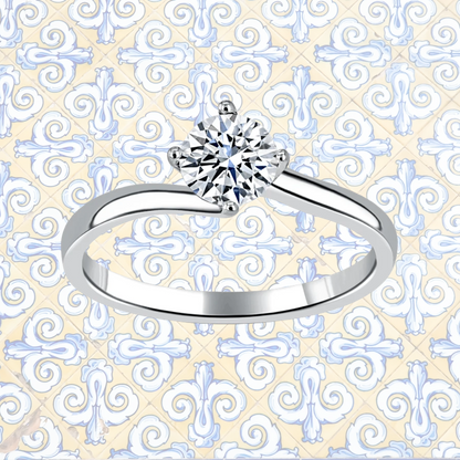 Hafeez Jewellery London Tulip 18k white gold round diamond solitaire engagement ring - pattern